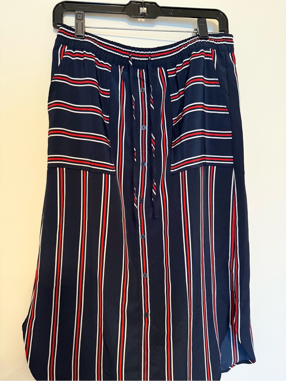 Tommy Hilfiger Woven Stripe Button-Front Midi Skirt - Navy/Red/white- NWT